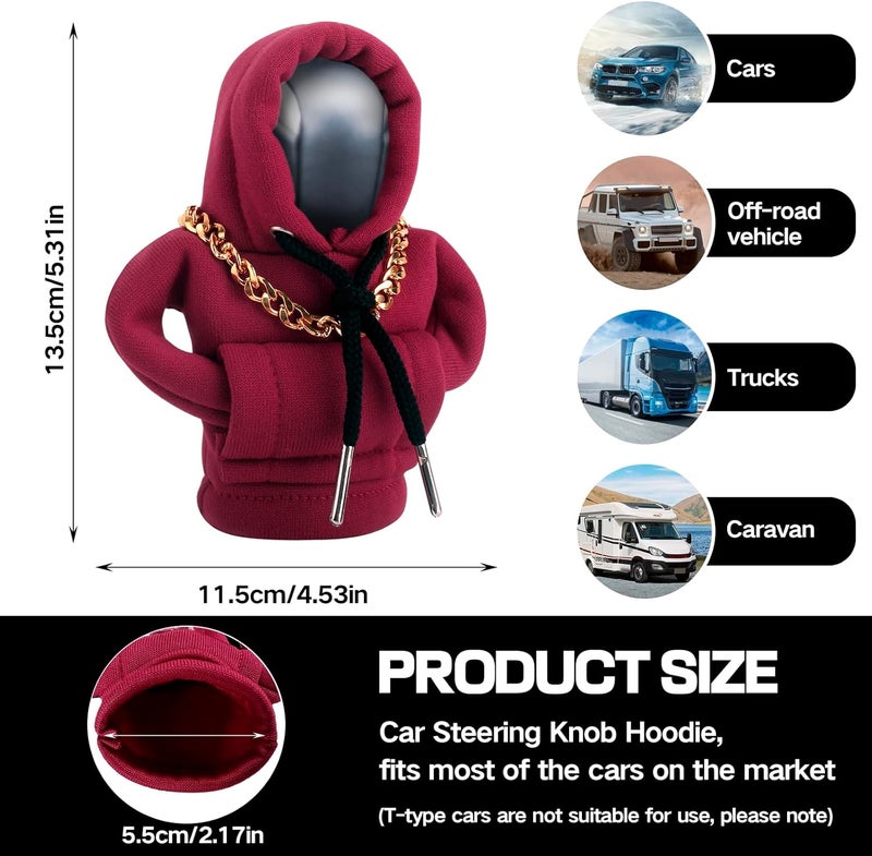 PLALEI Gear Shift Hoodie, Funny Car Gear Shift Cover, Cute Car Shift Knob Hoodie, Automotive Interior Accessories, Universal Fit Knob Cover Gift (Red) - Image 2